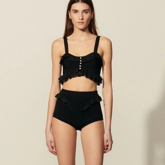 Sandro Black Ruffle Crop Top - Picture 15 of 16